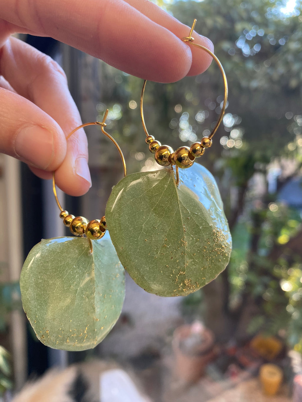 Grande Créole Eucalyptus Dorée paillettes