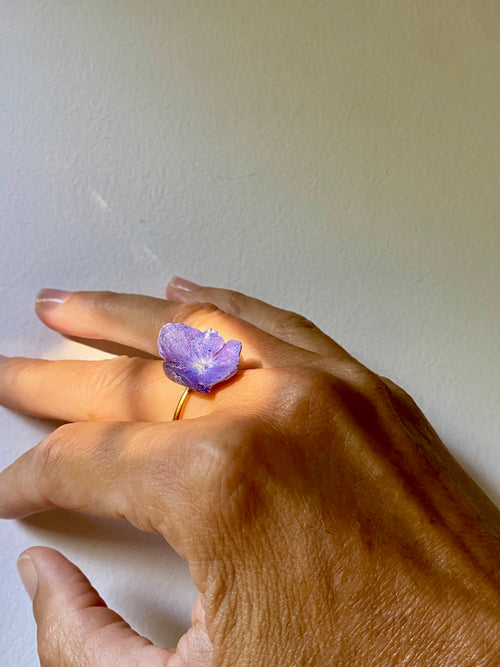 Bague Fleur d'Hortensia bleu
