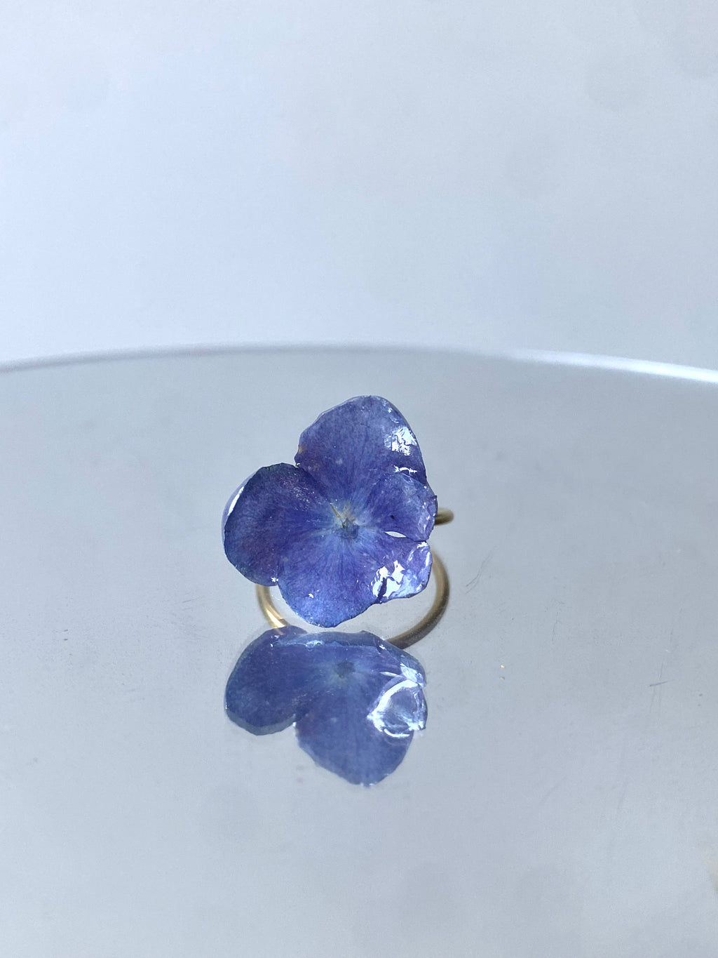 Bague Fleur d'Hortensia bleu