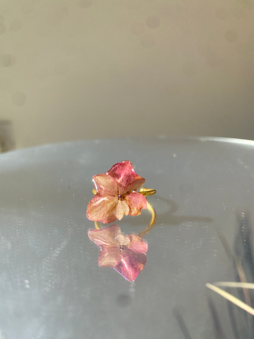 Bague petite Fleur d'hortensia rose