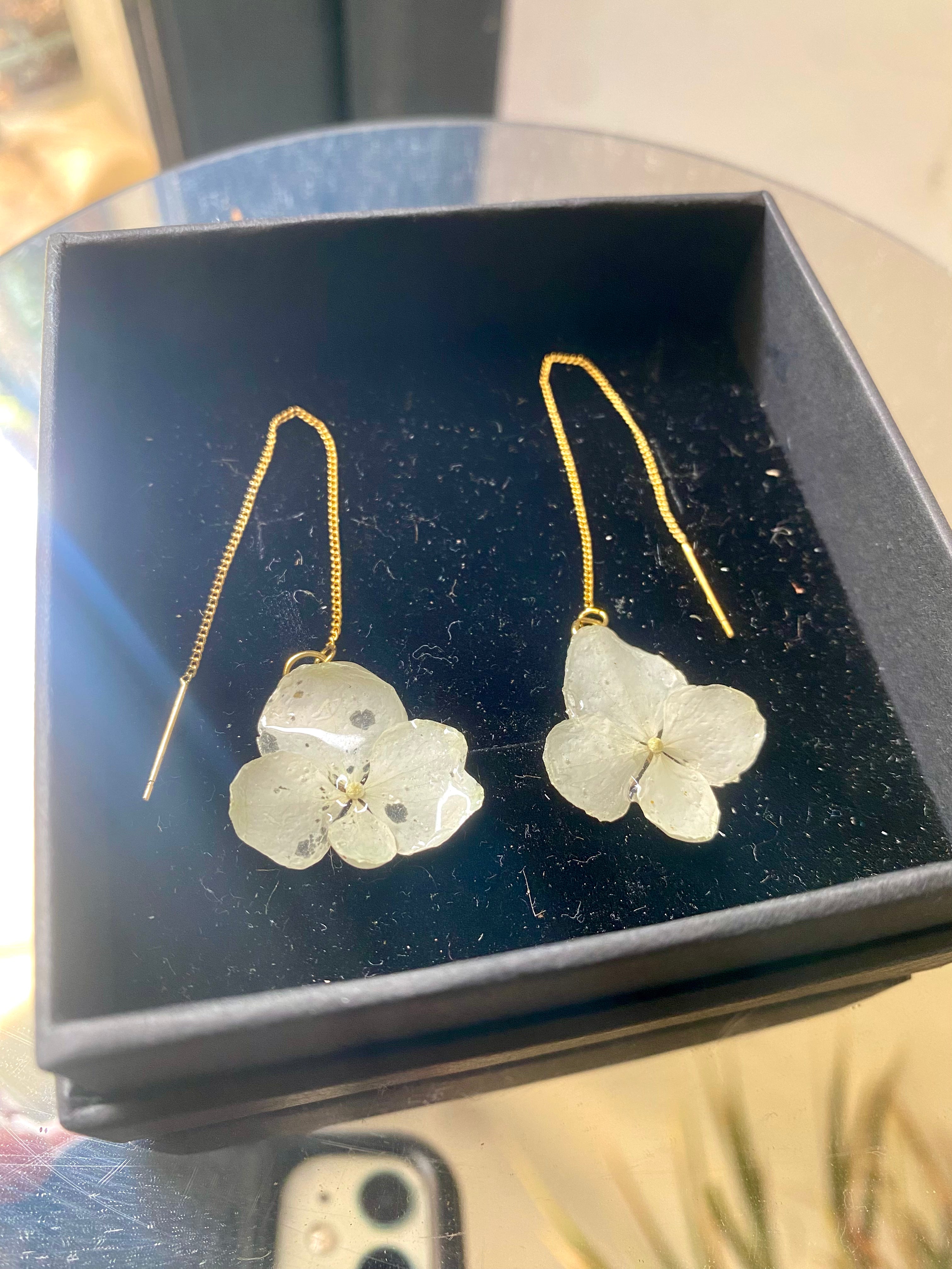 Chaine d'oreille fleur Hortensia blanc