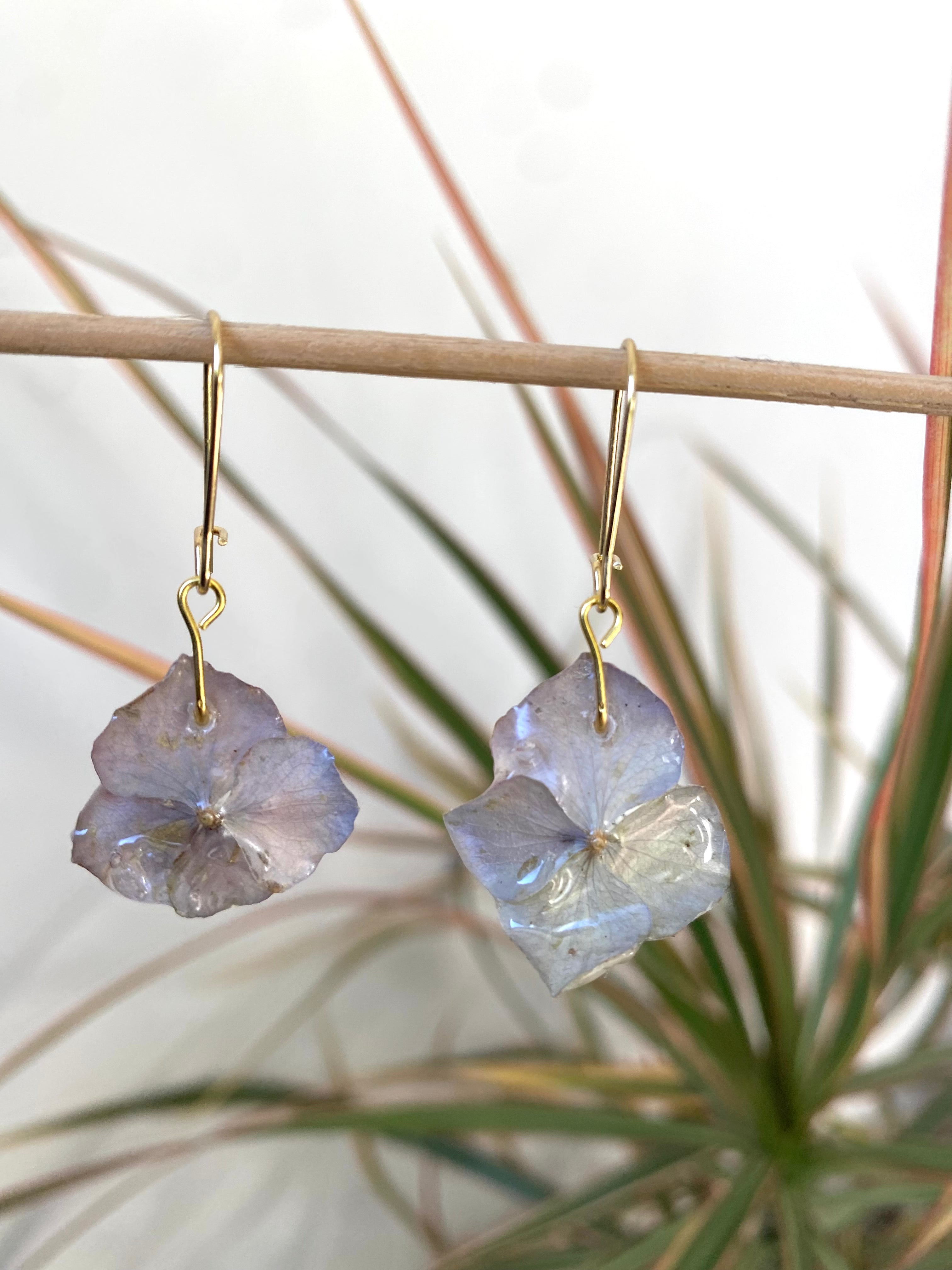Boucle fleurs Hortensia blanche-bleu clair