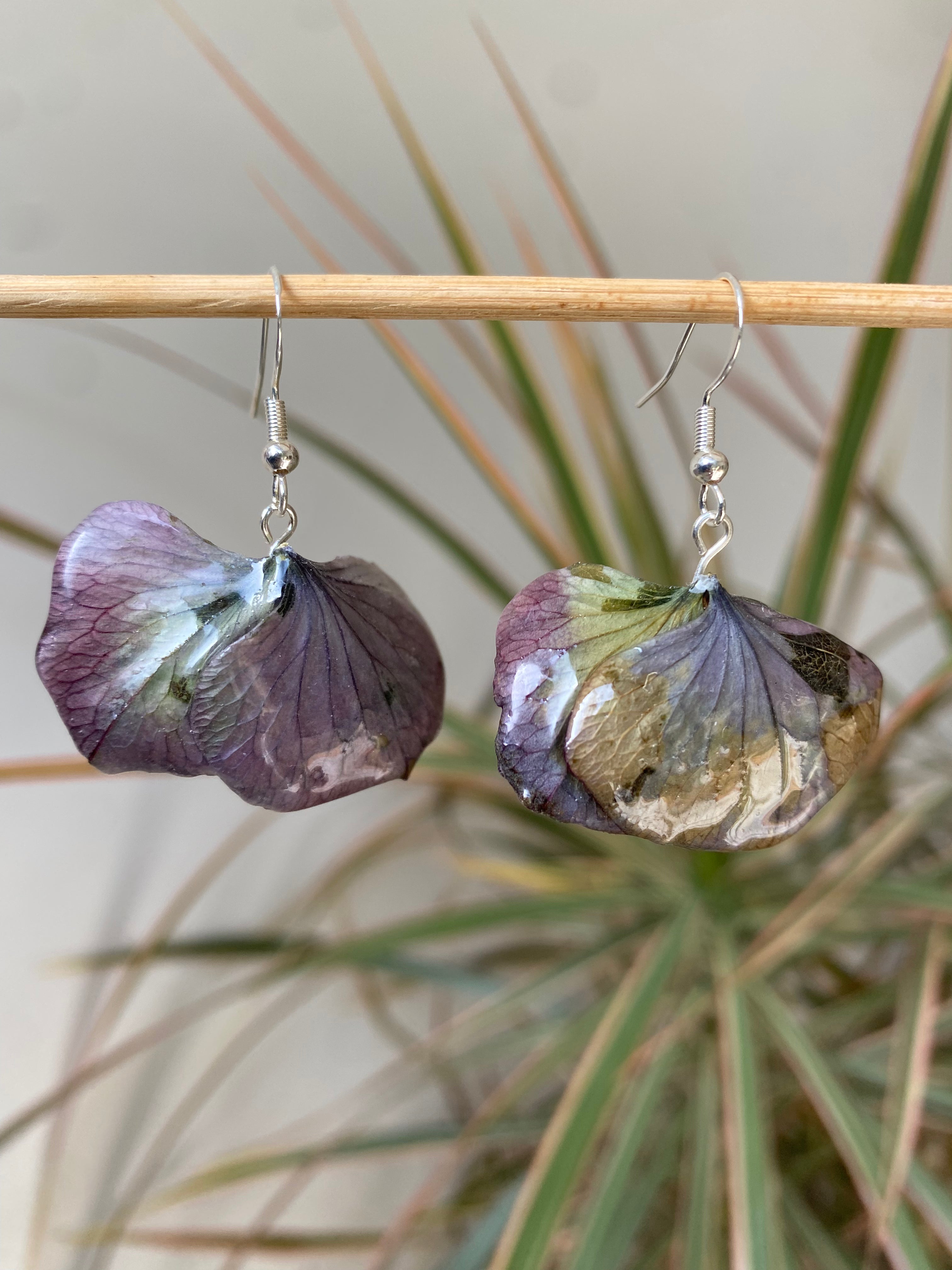 Boucle fleurs Hortensia mauve - argent