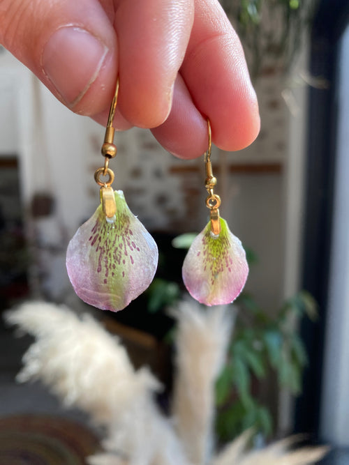 Boucle d'oreille pétales Hellébore d'Orient