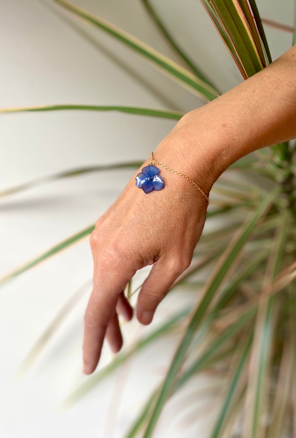 Bracelet fleur hortensia bleu Plaqué OR