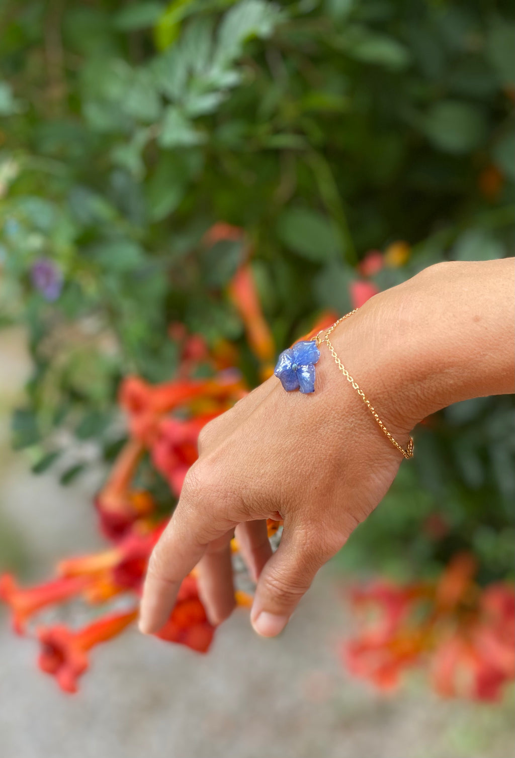 Bracelet fleur hortensia bleu Plaqué OR