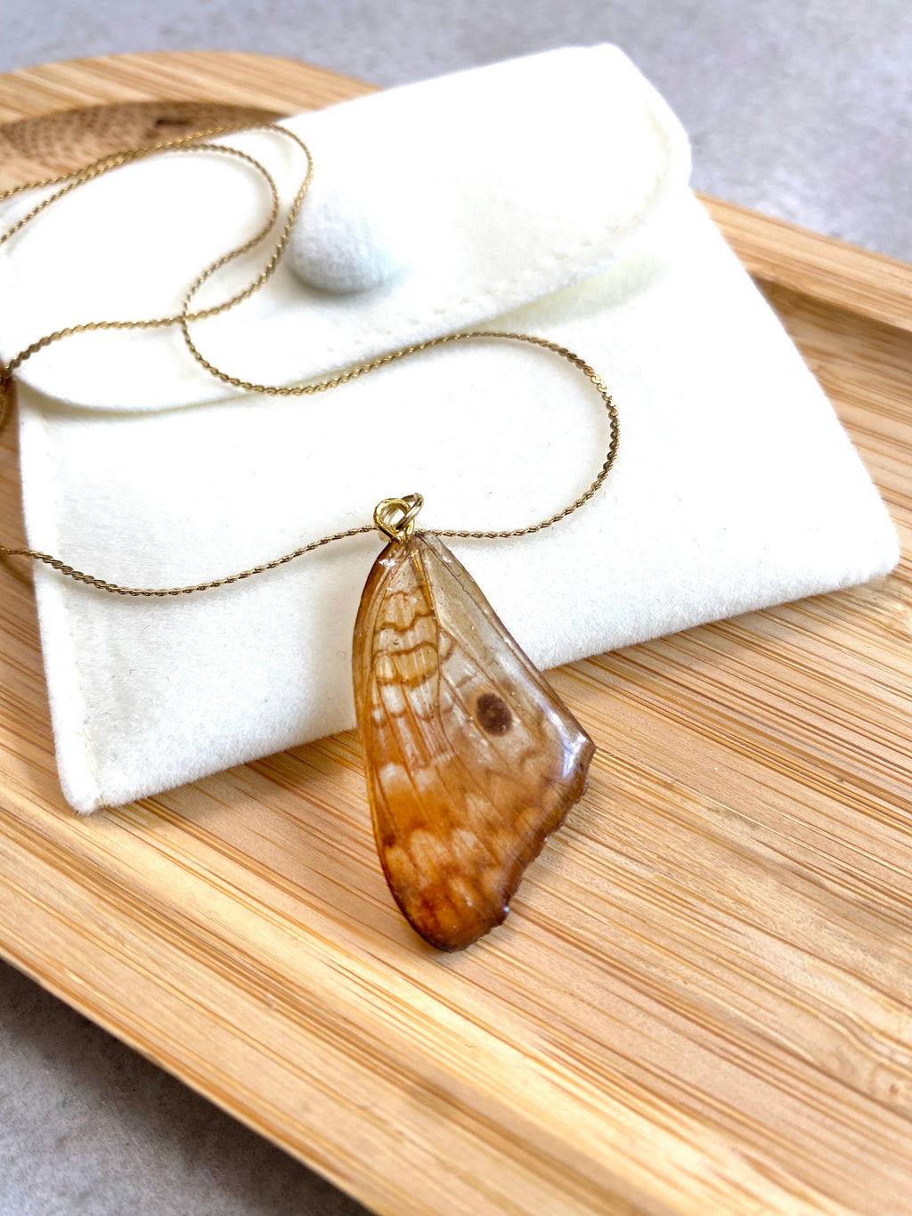 Chaine et Pendentif papillon véritable tigré