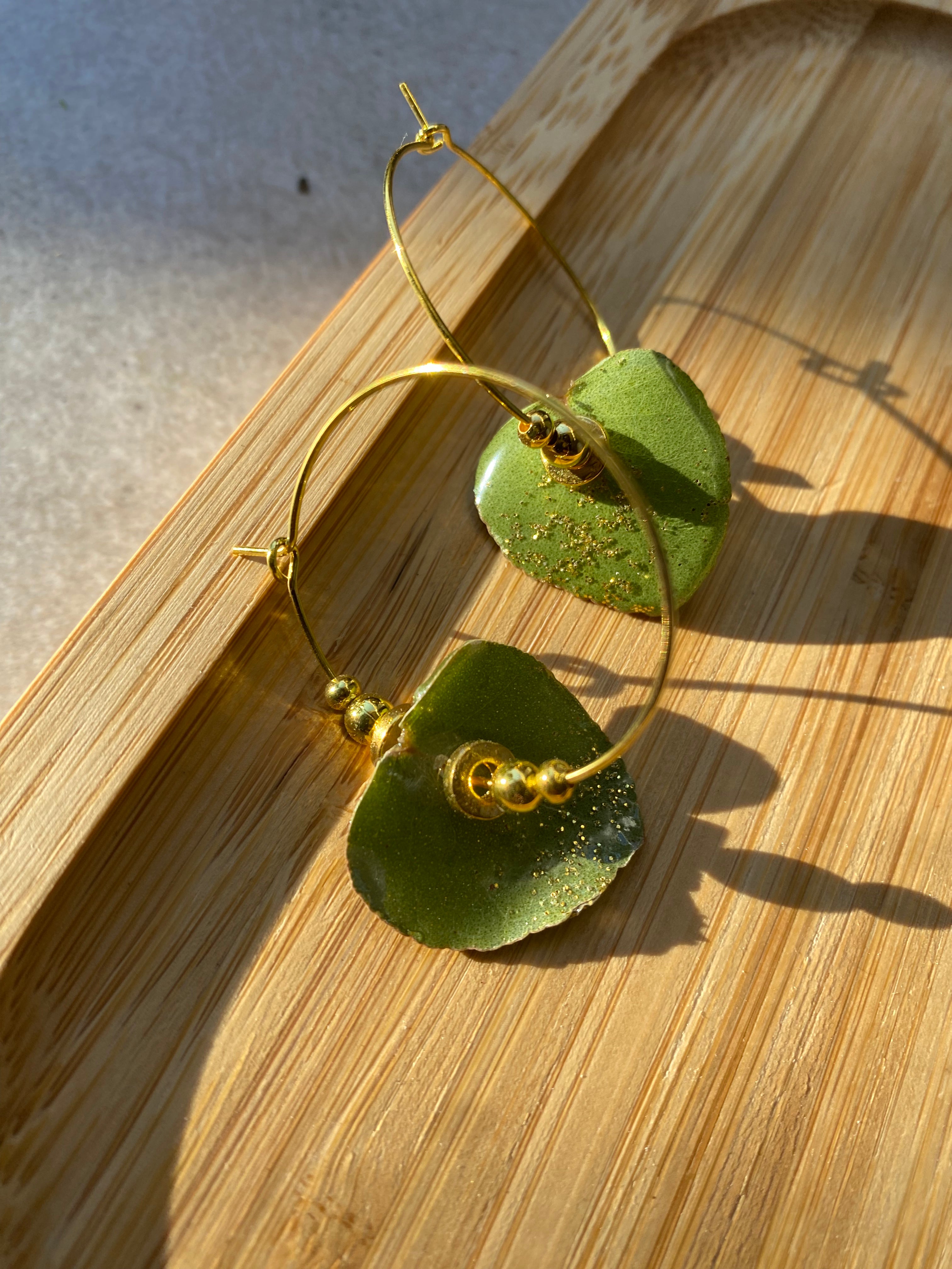 Créole petit Eucalyptus plaqué OR et perle