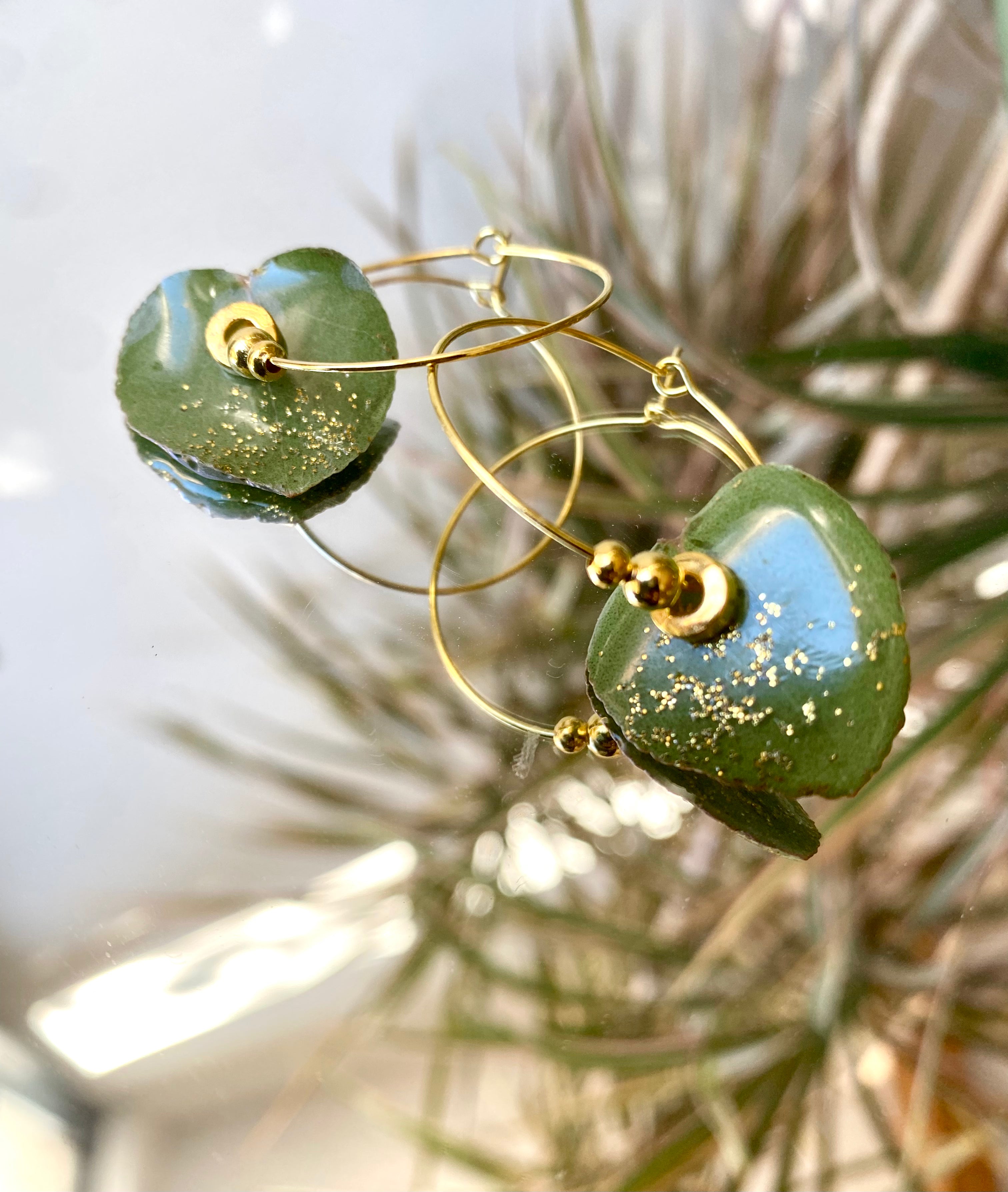 Créole petit Eucalyptus plaqué OR et perle