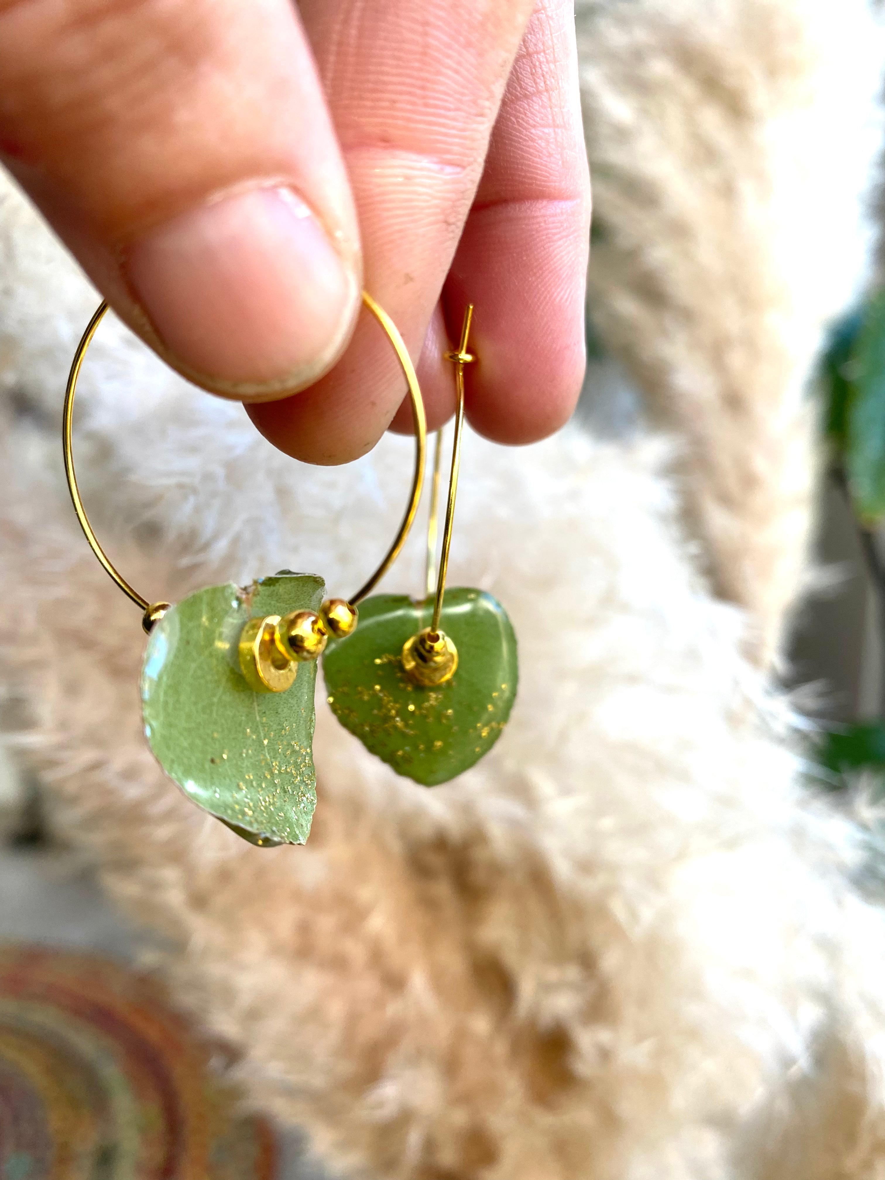 Créole petit Eucalyptus plaqué OR et perle