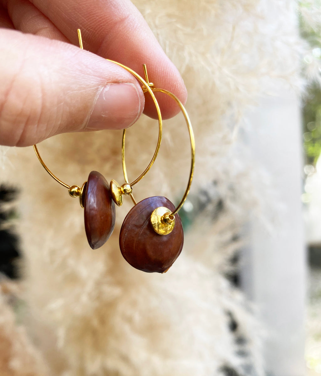 Créoles graines de Glycine et perles dorées - Plaquée OR