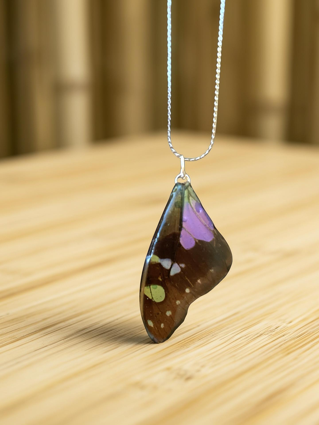 Chaine et Pendentif papillon véritabe noir/violet