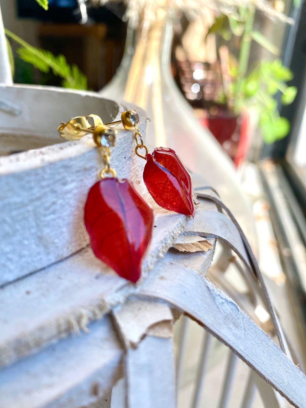 Puces d'oreilles Bougainvillier rouge et zirconium