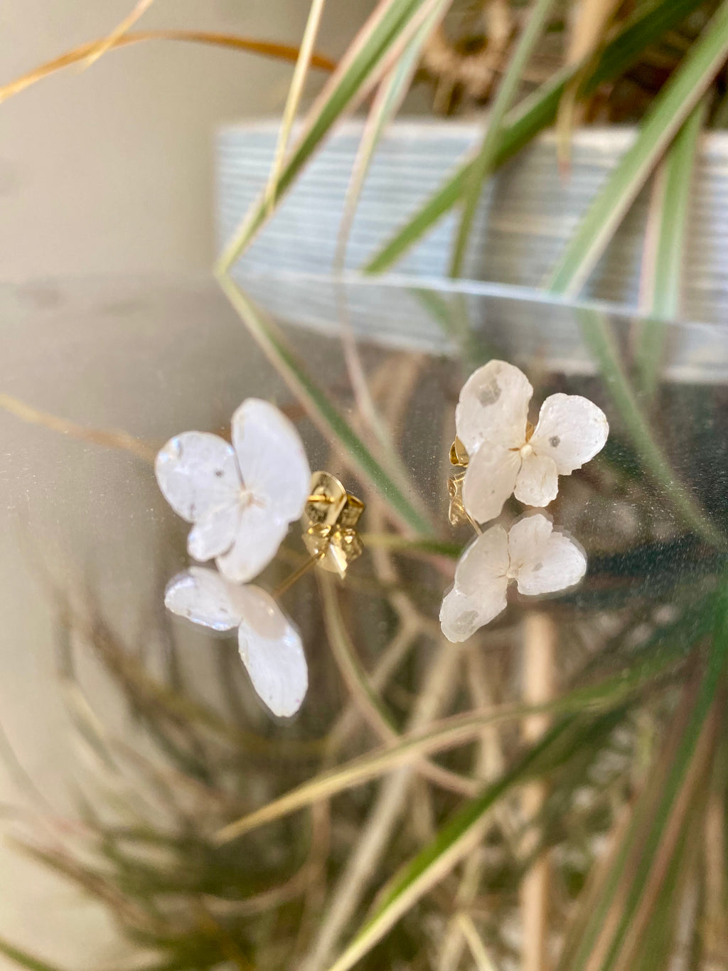 Puces d'oreilles fleur Hortensia blanc