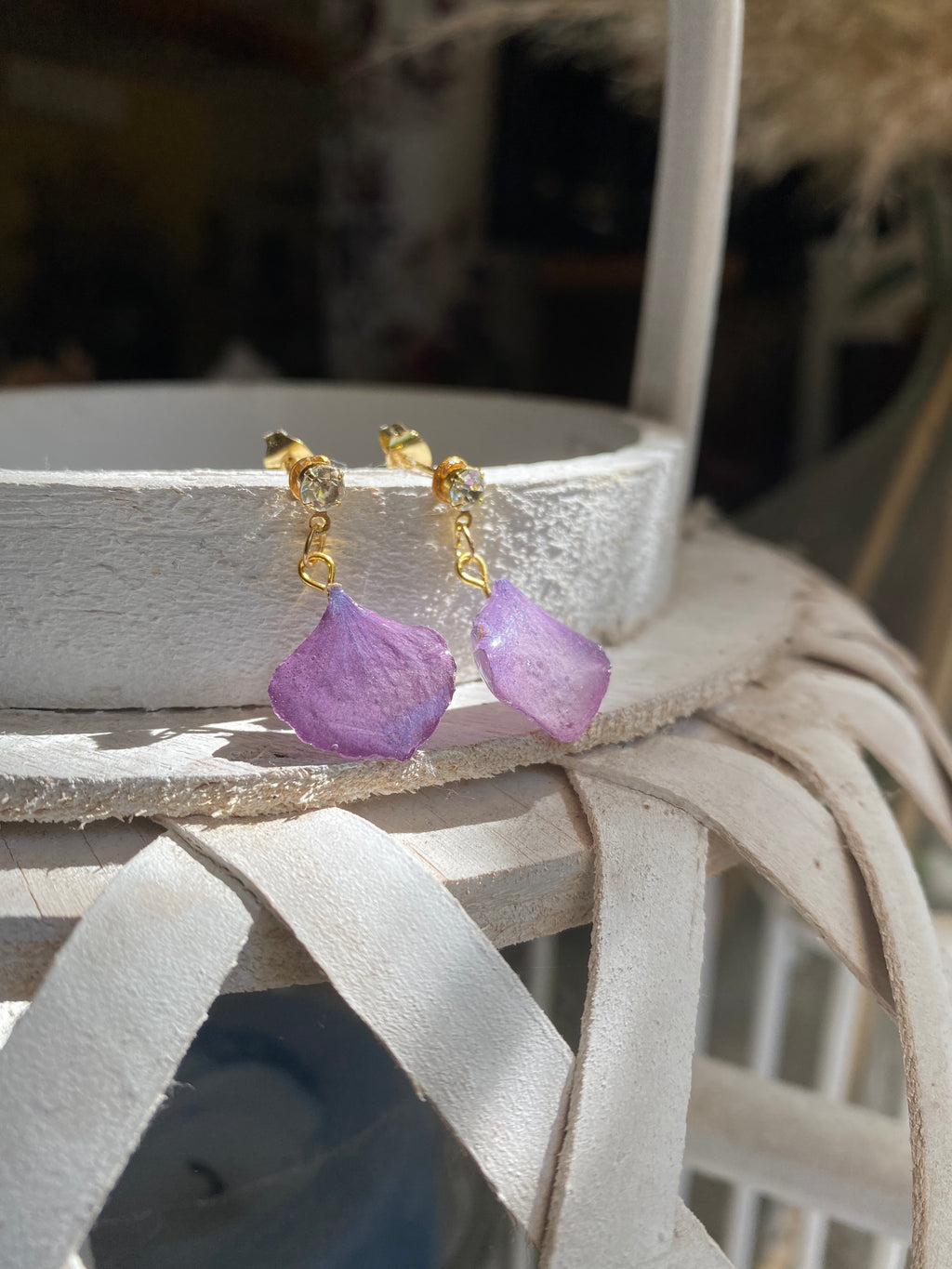 Puces d'oreilles pétales Hortensia mauve